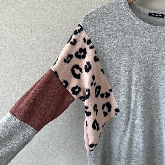 Staccato Gray/Leopard Print Color Block Long Sleeve Tunic Blouse Small - Picture 5 of 13